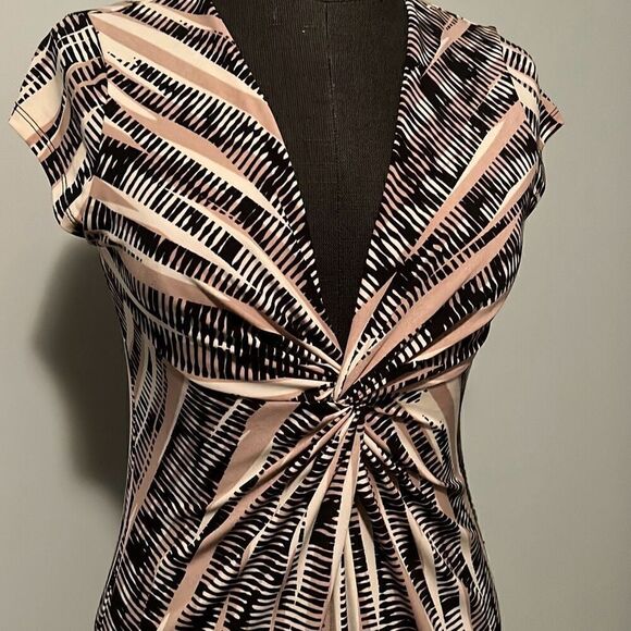 BCBGMaxAzaria Women's Tan & Black Twist Front Fitted Laila Jersey Sheath Dress - Picture 2 of 10